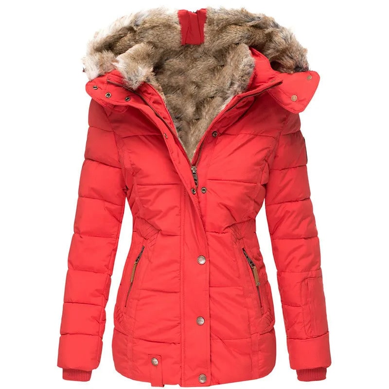 Women's Winter Puffer Coat with Faux Fur Hood and Quilted Design - Image 9