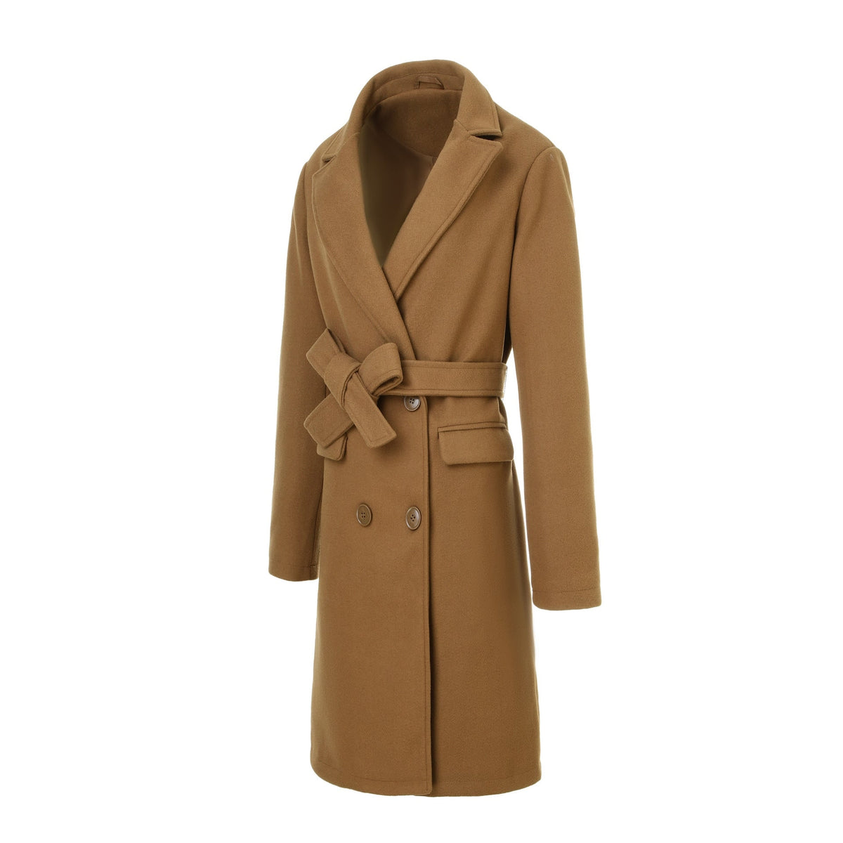 Women's Winter Wrap Coat with Tie Belt and Notched Lapel Mid-Length - Image 2