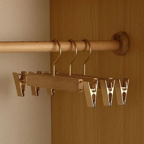 Women's Wooden Clothes Hangers with Bar and Adjustable Clips - Image 1