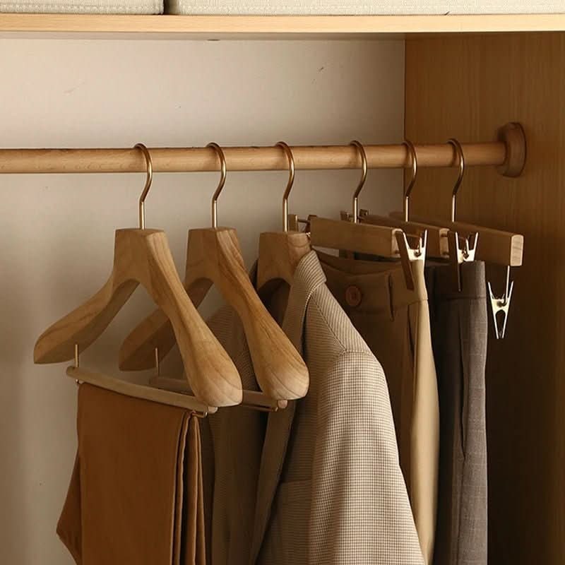 Women's Wooden Clothes Hangers with Bar and Adjustable Clips - Image 2