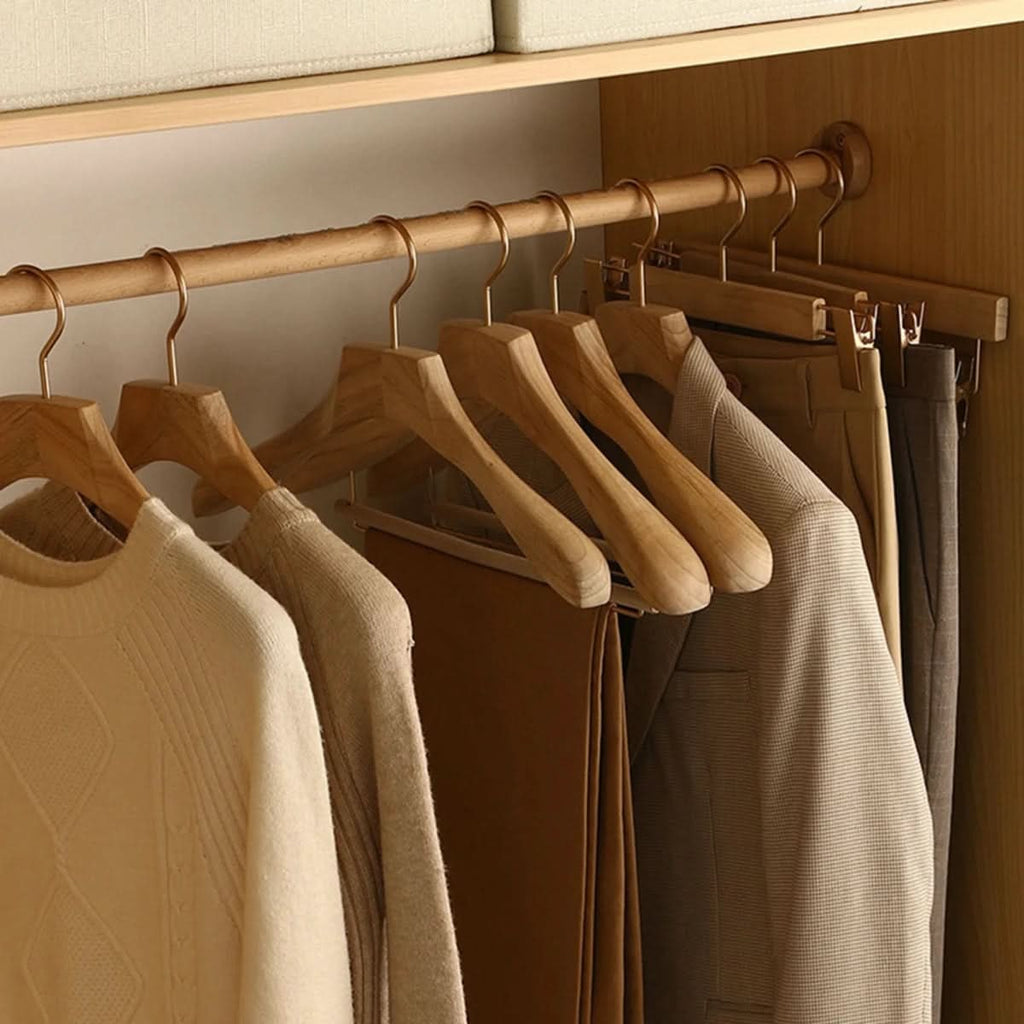 Women's Wooden Clothes Hangers with Bar and Adjustable Clips - Image 3