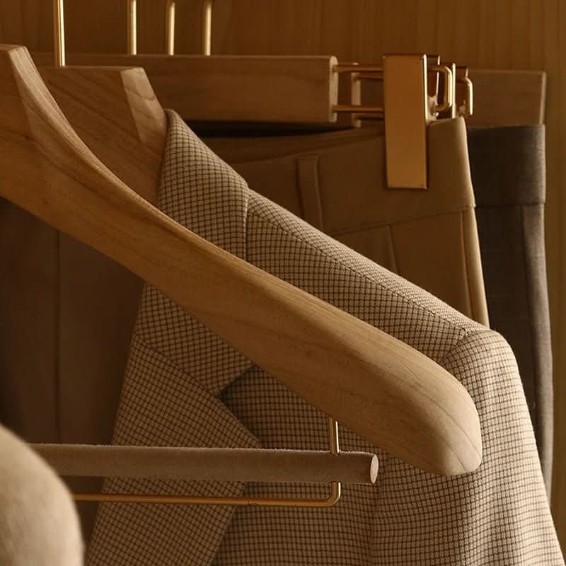 Women's Wooden Clothes Hangers with Bar and Adjustable Clips - Image 7
