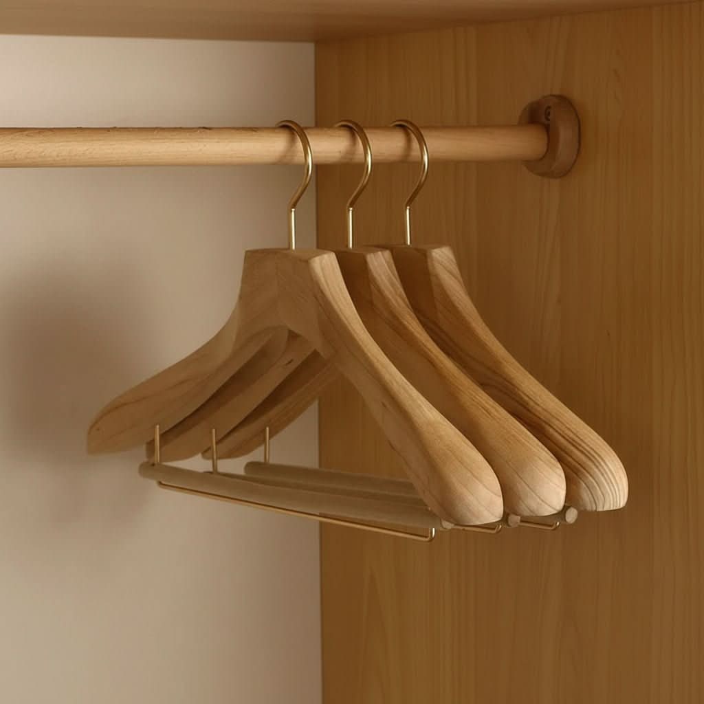 Women's Wooden Clothes Hangers with Bar and Adjustable Clips - Image 8