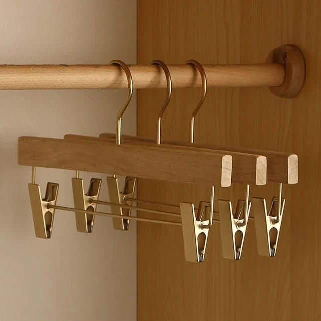Women's Wooden Clothes Hangers with Bar and Adjustable Clips - Image 9
