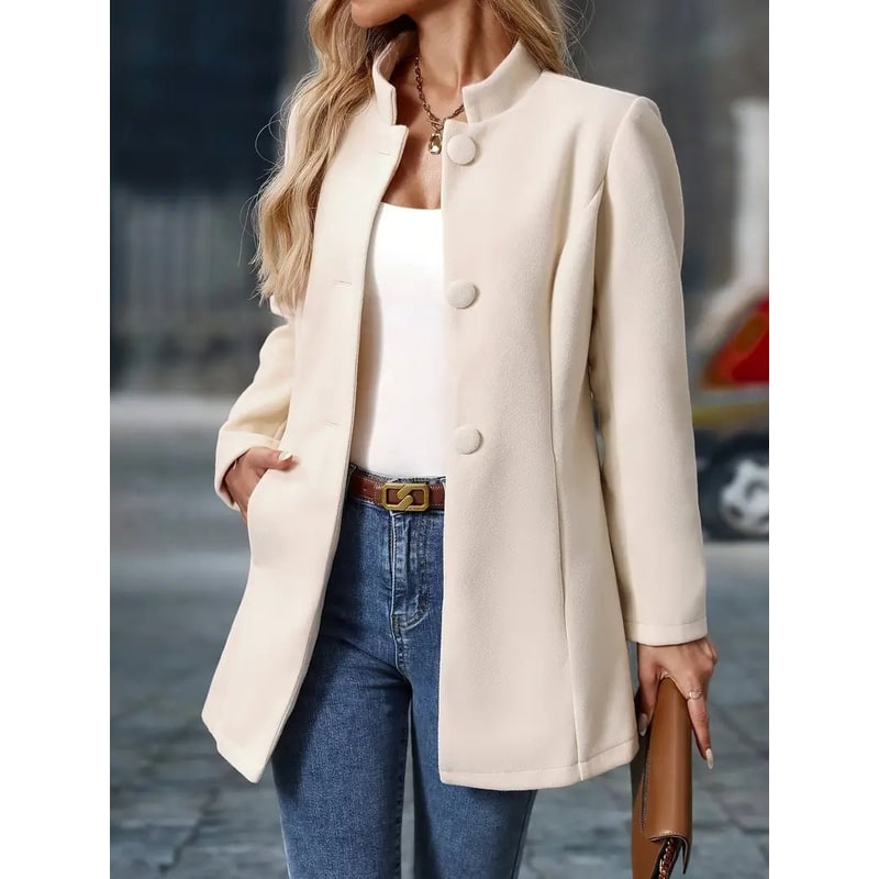 Women's Wool Coat Long Puffer Fleece with Stand Collar and Tailored Seams - Image 3