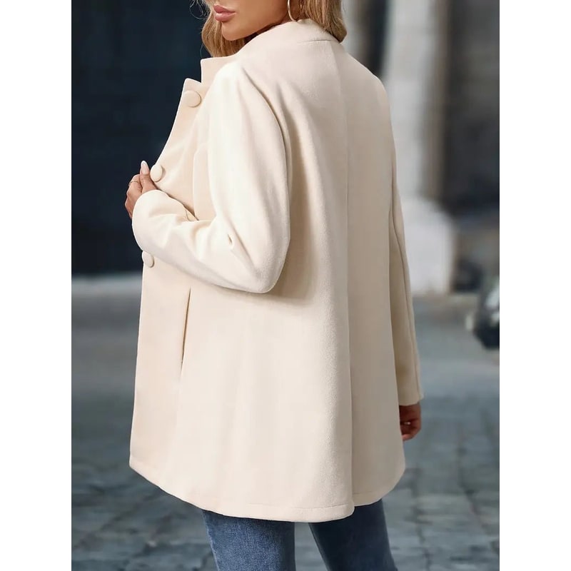 Women's Wool Coat Long Puffer Fleece with Stand Collar and Tailored Seams - Image 4