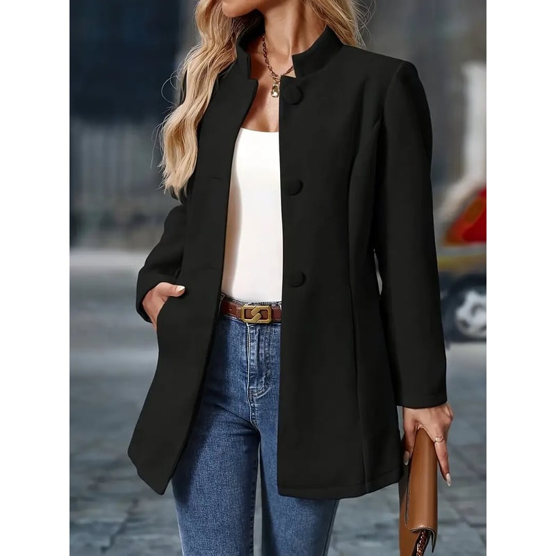 Women's Wool Coat Long Puffer Fleece with Stand Collar and Tailored Seams - Image 5