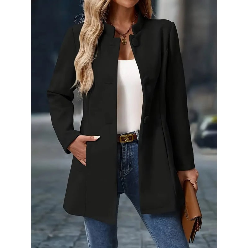 Women's Wool Coat Long Puffer Fleece with Stand Collar and Tailored Seams - Image 6
