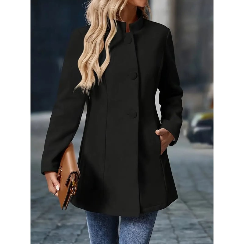 Women's Wool Coat Long Puffer Fleece with Stand Collar and Tailored Seams - Image 7