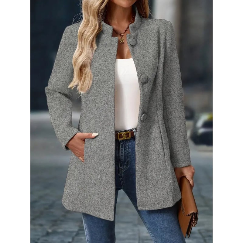 Women's Wool Coat Long Puffer Fleece with Stand Collar and Tailored Seams - Image 8