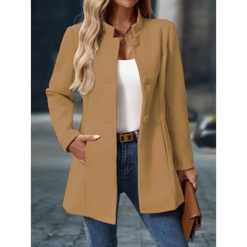 Women's Wool Coat Long Puffer Fleece with Stand Collar and Tailored Seams - Image 9