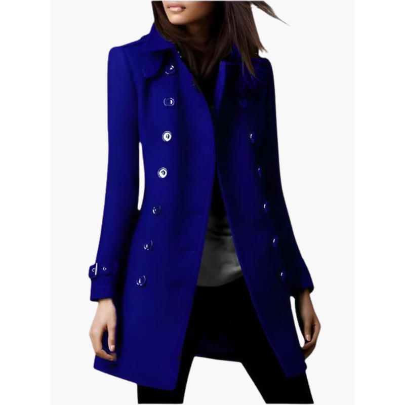 Women's Wool Winter Coat Long Peacoat with Double-Breasted Front and Belted Cuffs - Image 1