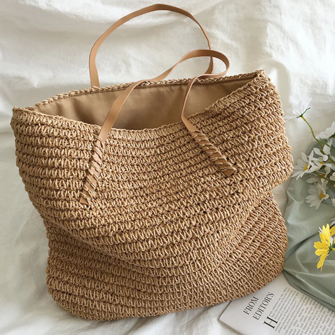 Women's Woven Straw Tote Bag Purse with Faux Leather Straps for Beach and Work - Image 12