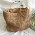 Women's Woven Straw Tote Bag Purse with Faux Leather Straps for Beach and Work - Image 6