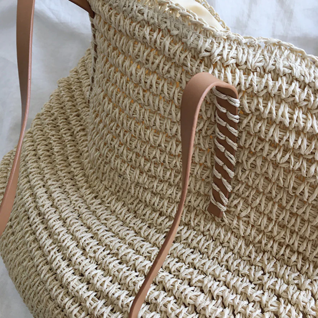 Women's Woven Straw Tote Bag Purse with Faux Leather Straps for Beach and Work - Image 8