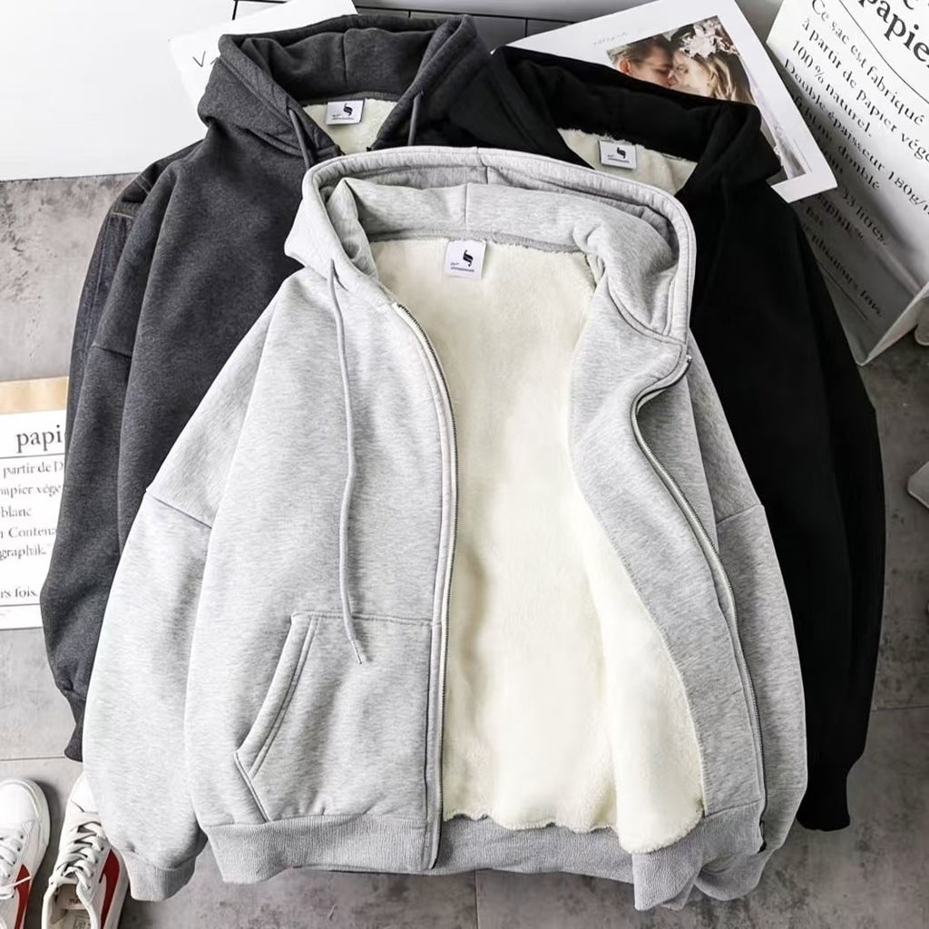 Women's Zip Up Sherpa Lined Fleece Hoodie Jacket with Drawstring Hood - Image 1