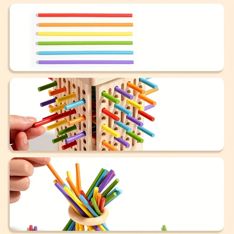 Wooden Tower Game with Colored Sticks and Balls for Educational Balance Play - Image 10