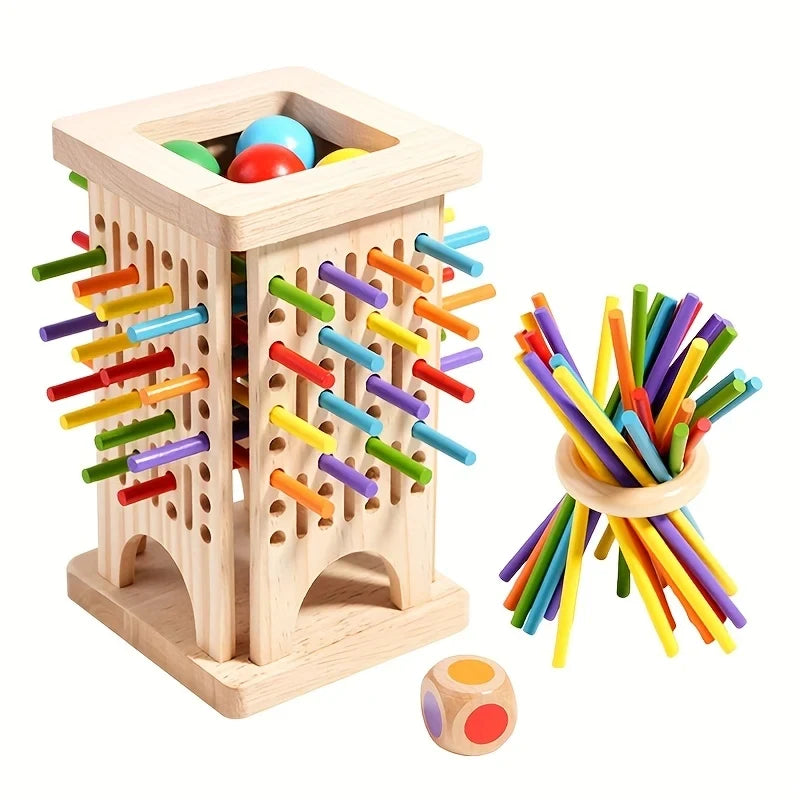 Wooden Tower Game with Colored Sticks and Balls for Educational Balance Play - Image 2