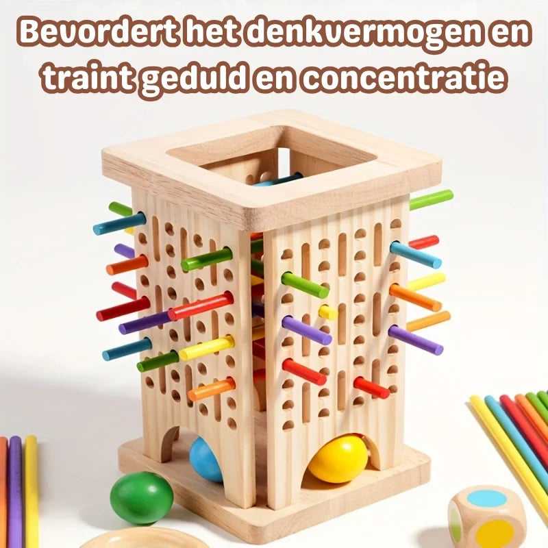 Wooden Tower Game with Colored Sticks and Balls for Educational Balance Play - Image 3