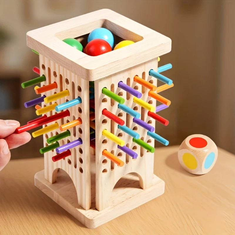Wooden Tower Game with Colored Sticks and Balls for Educational Balance Play - Image 7