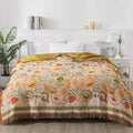 Woven Cotton Throw Blanket with Boho Floral Pattern and Decorative Fringes for Sofa and Bed - Image 1